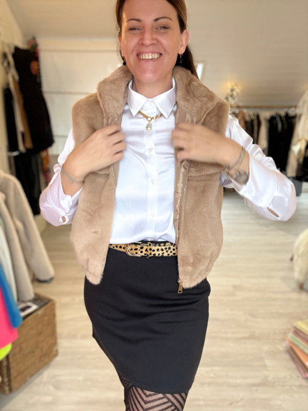 Chemise satinée beige – viscose & soie