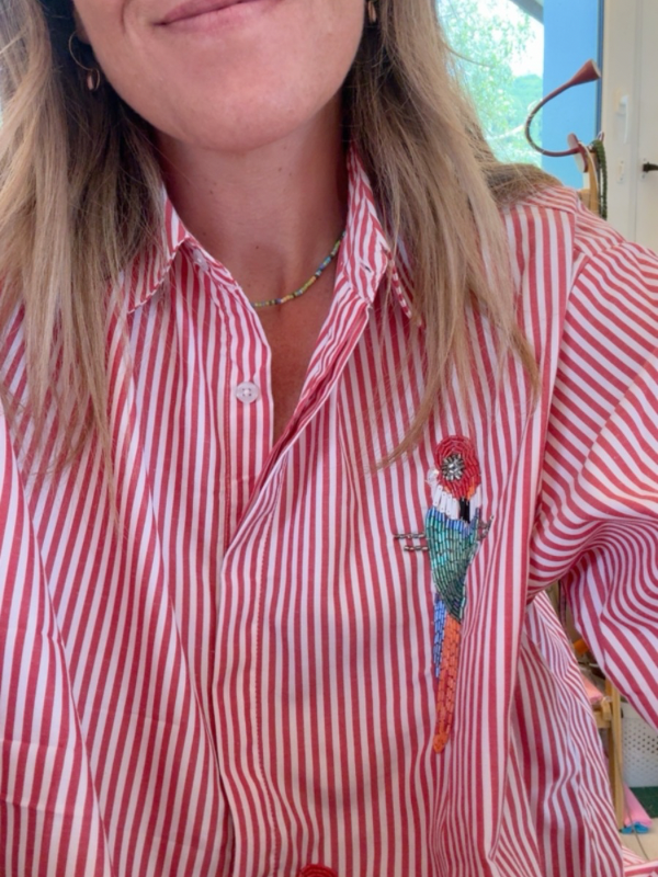 Chemise Jaune Broderie Perles Perroquets