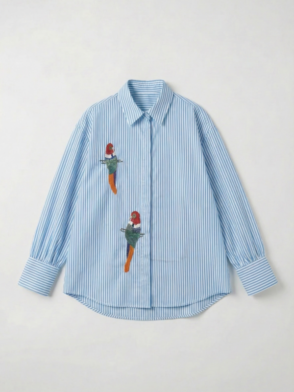 Chemise Jaune Broderie Perles Perroquets