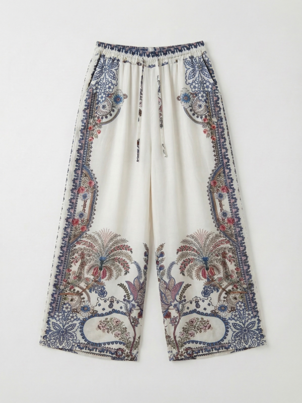 Pantalon fluide - viscose et soie à motifs