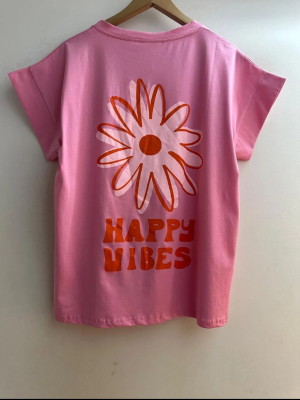 T-shirt Rose Fleurs Happy Vibes