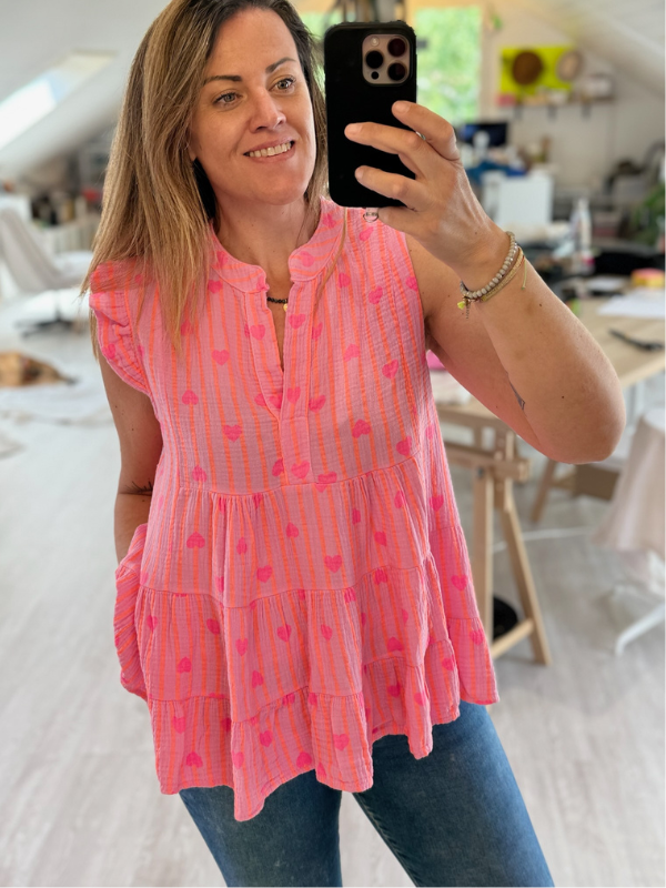 Blouse rayé rose coeur rose - Gaz de Coton
