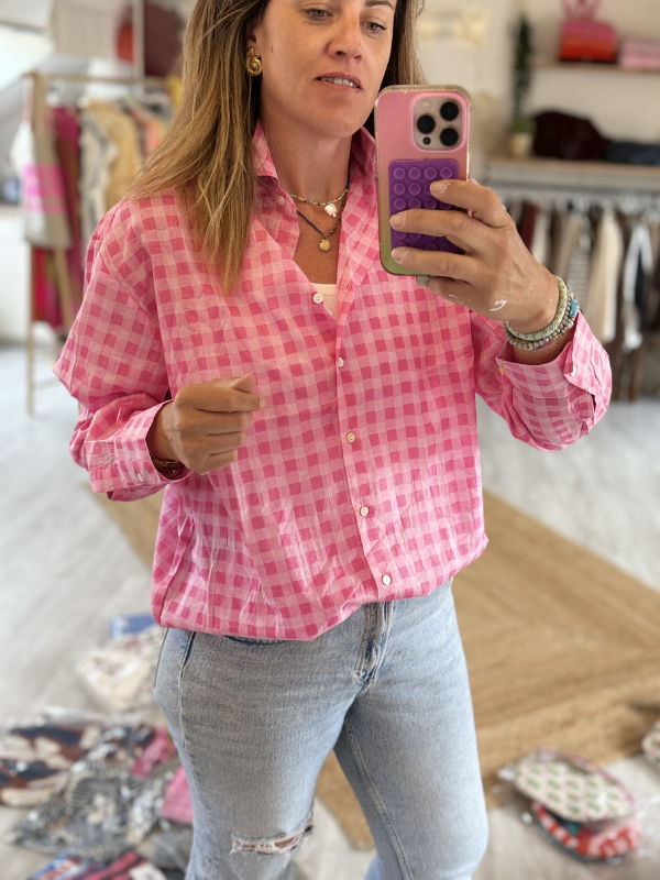 Chemise à petits carreaux Rose en coton