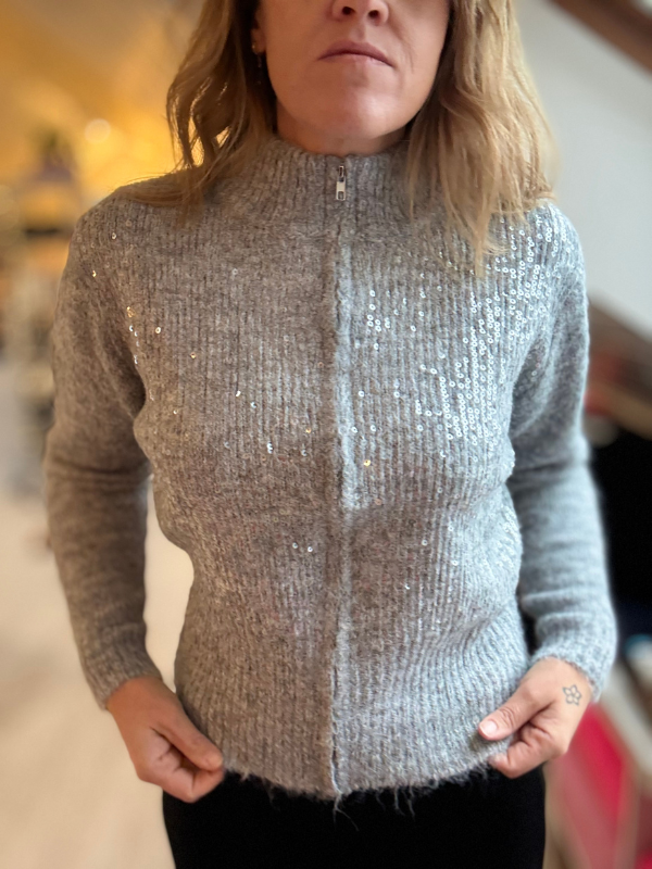 Gilet gris zippé scintillant – Taille unique