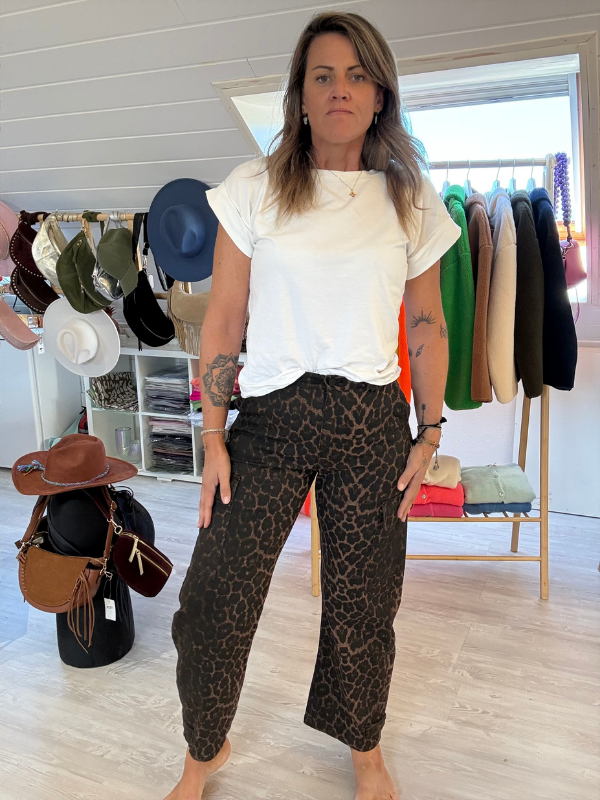 Pantalon cargo coupe barrel en toile de coton - Léopard