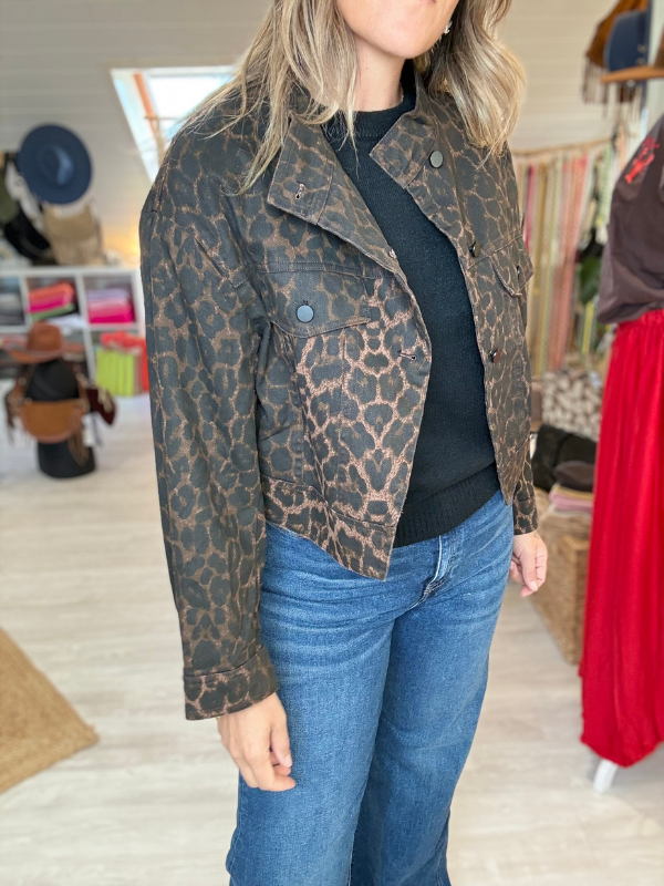 Veste courte Léopard femme - brun&noir