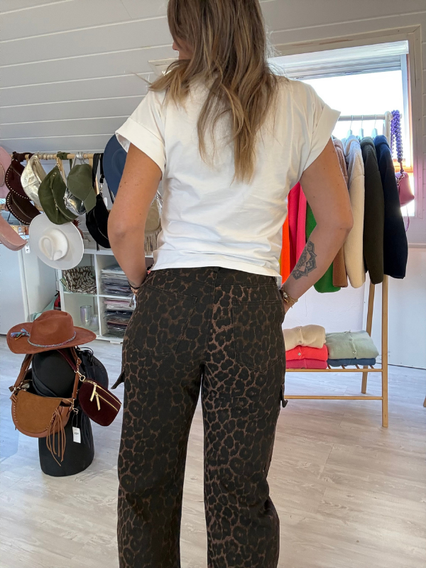 Pantalon cargo coupe barrel en toile de coton - Léopard
