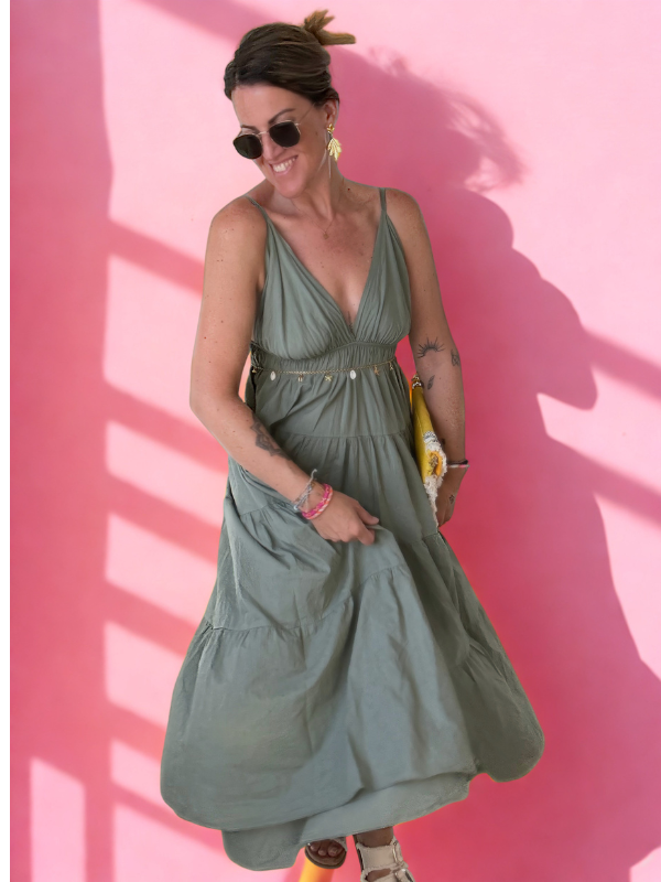 Robe longue en coton et dos nus