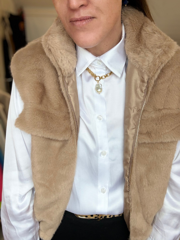 Chemise satinée beige – viscose & soie