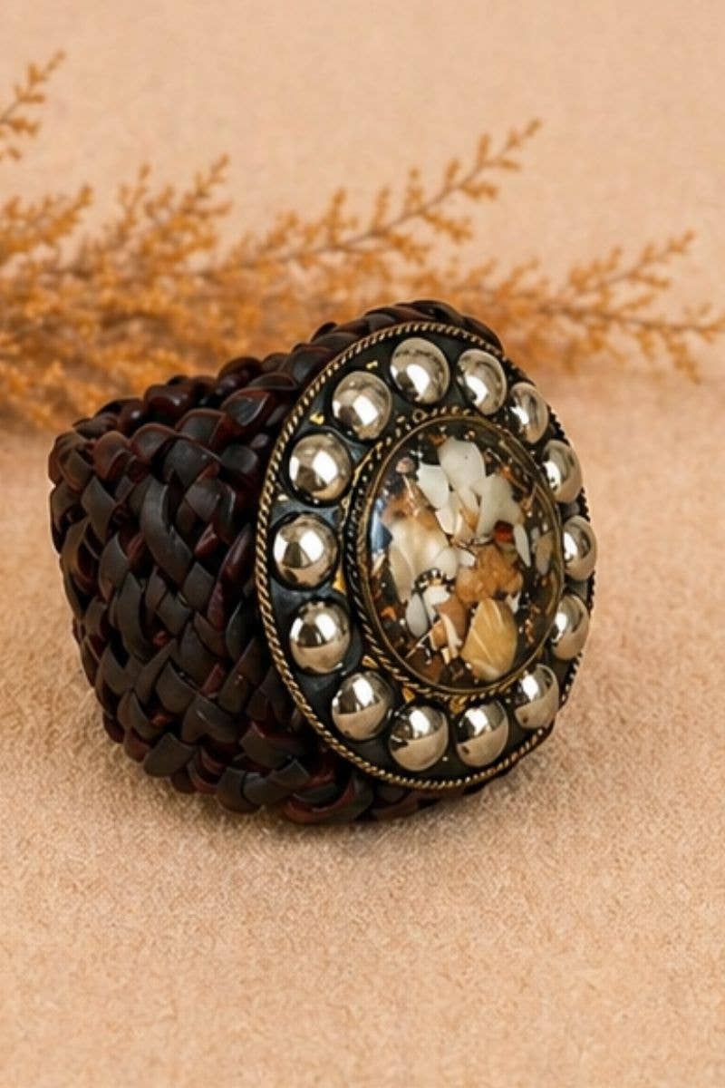 Ceinture en cuir marron foncé SATU large