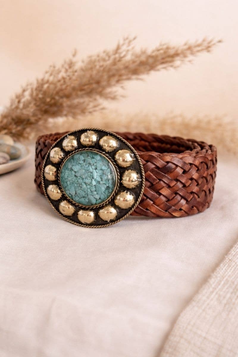 CEINTURE EN CUIR MARRON SATURNE LARGE