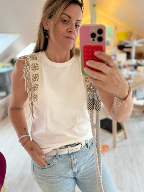 T-shirt sans manche à frange