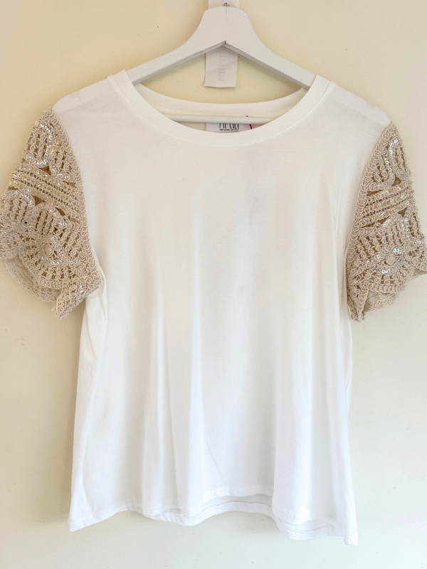 T-shirt manches crochet paillettes