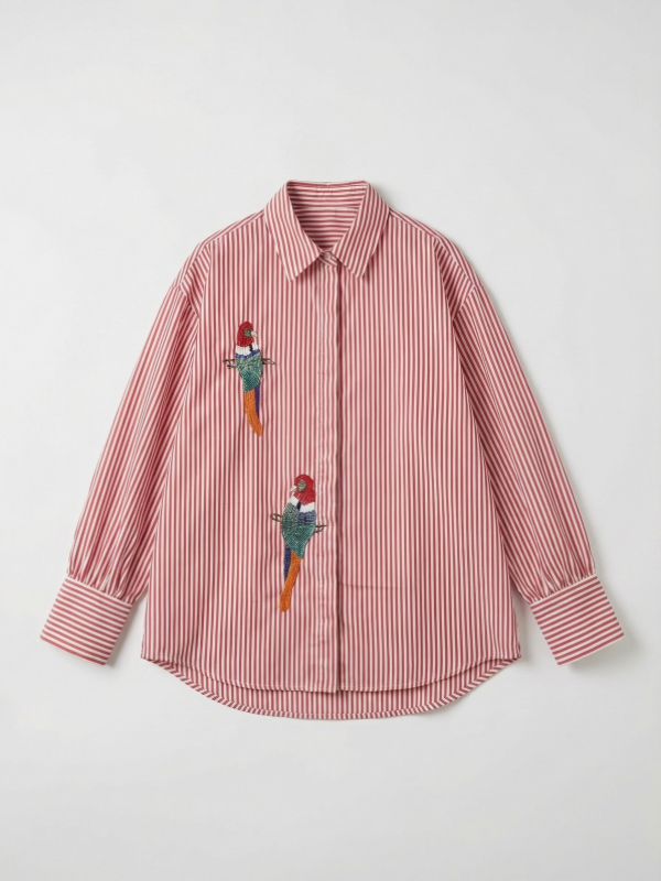 Chemise Jaune Broderie Perles Perroquets