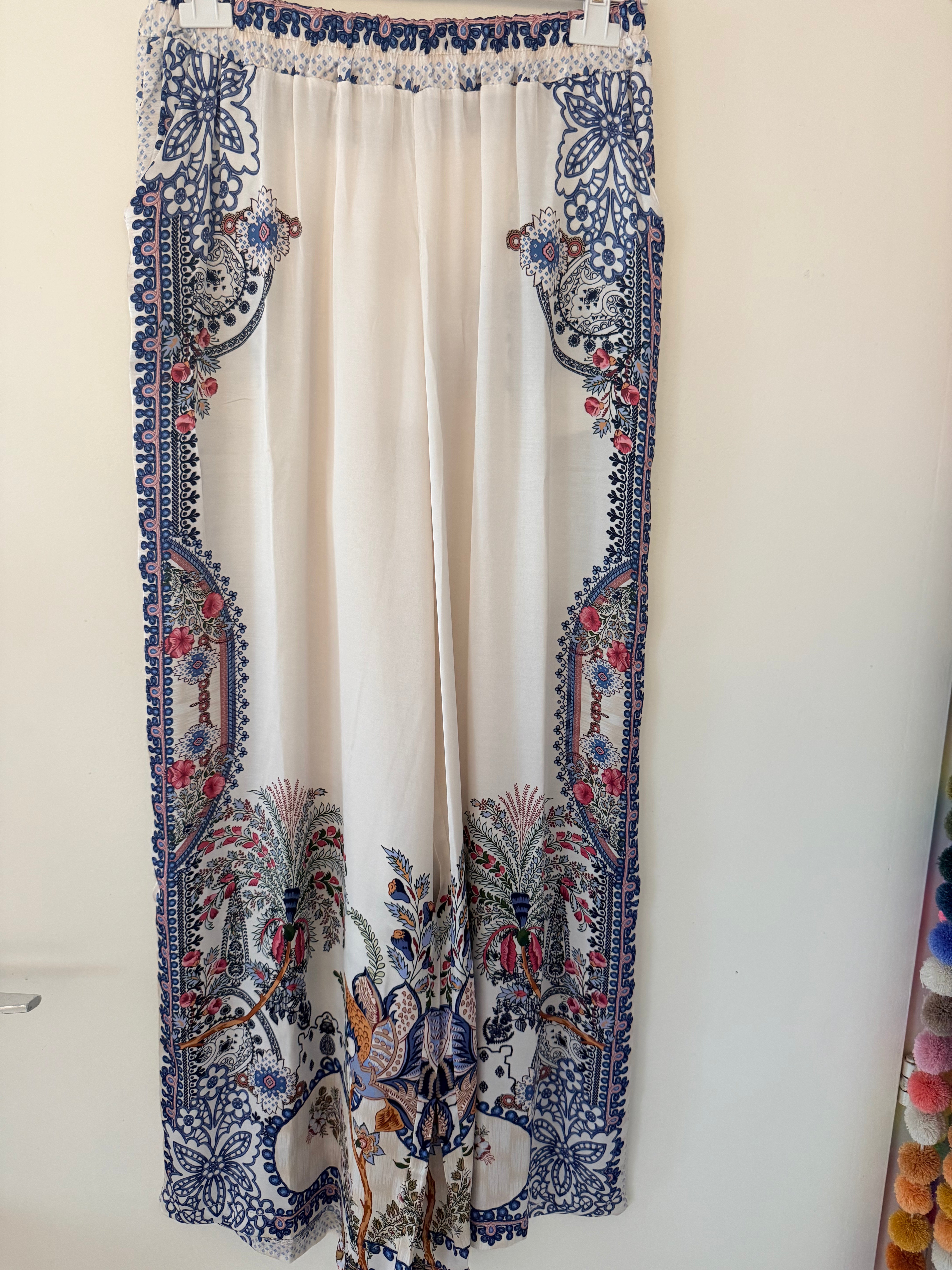 Pantalon fluide - viscose et soie à motifs