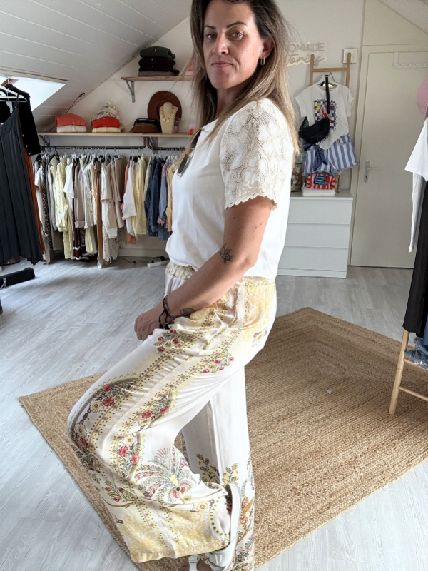 Pantalon fluide - viscose et soie à motifs