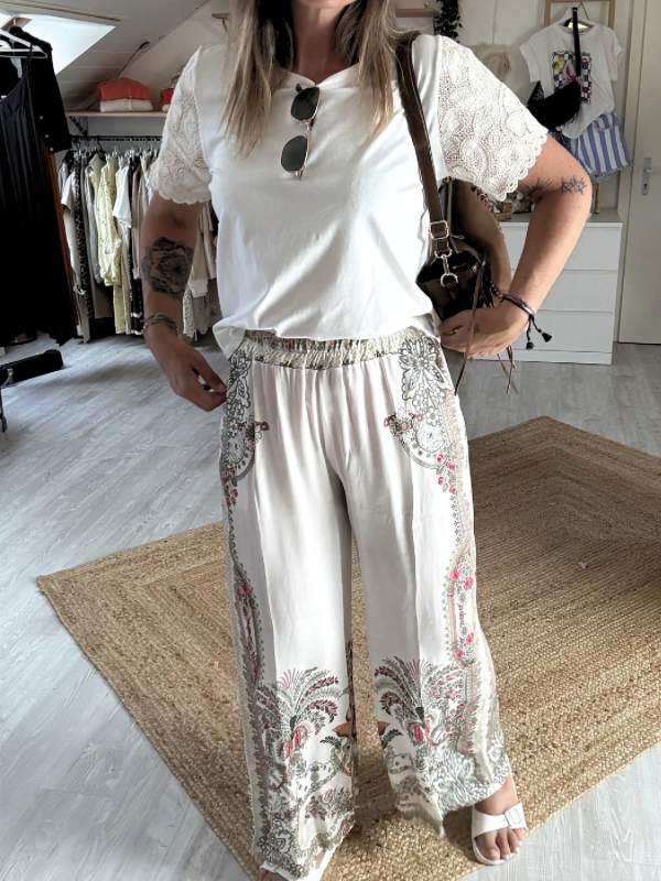 Pantalon fluide - viscose et soie à motifs