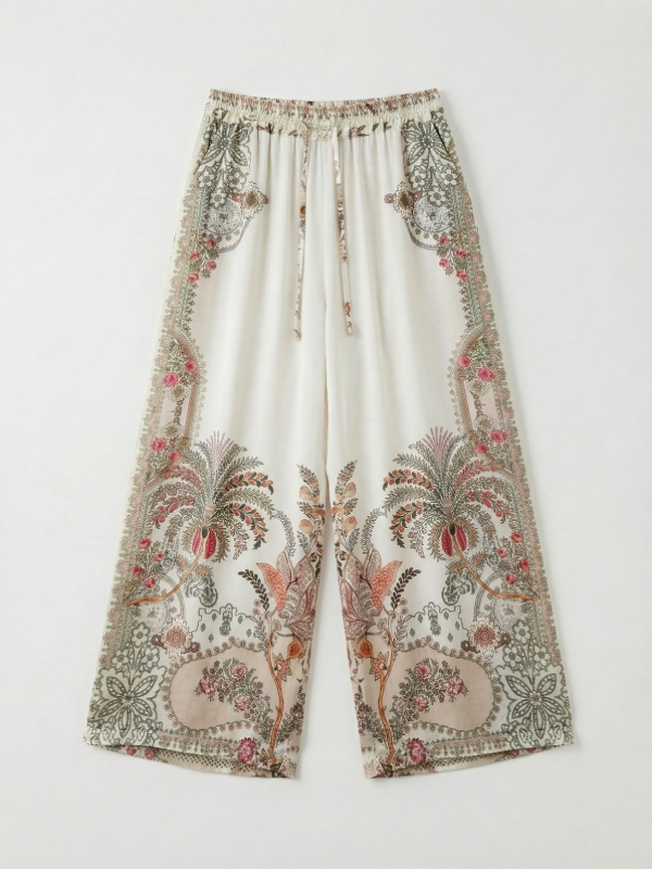 Pantalon fluide - viscose et soie à motifs
