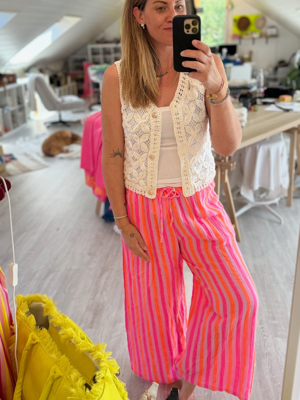 Pantalon rayé rose-orange - Gaz de Coton