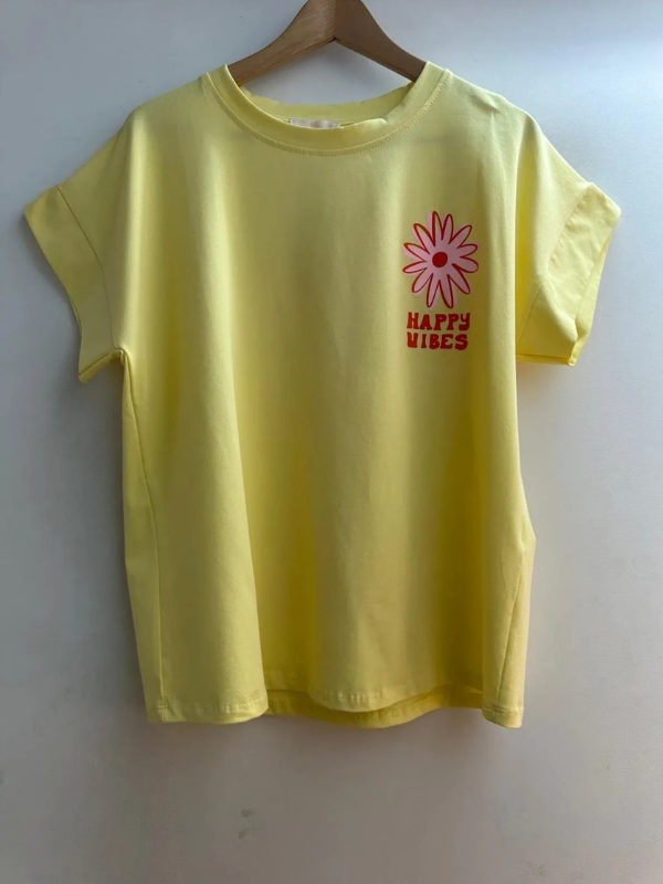 T-shirt Jaune Fleurs Happy Vibes
