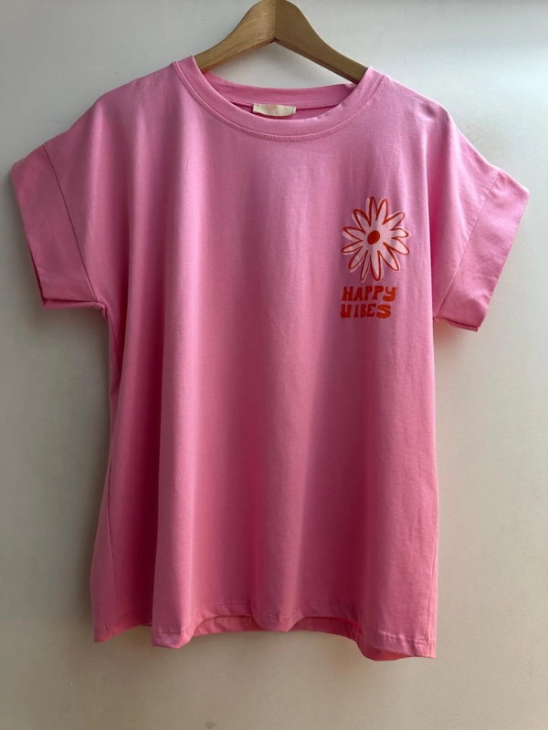 T-shirt Rose Fleurs Happy Vibes