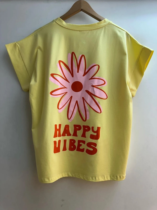 T-shirt Jaune Fleurs Happy Vibes
