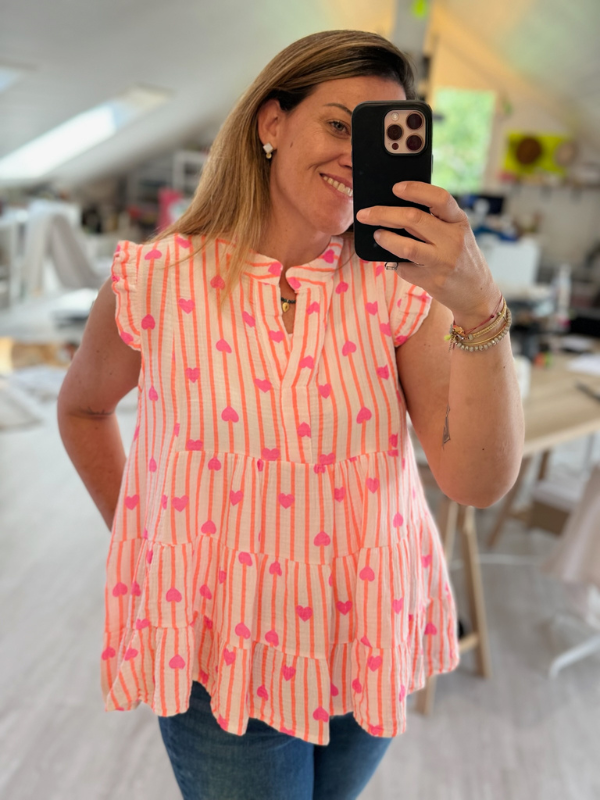 Blouse rayé blanc coeur rose - Gaz de Coton
