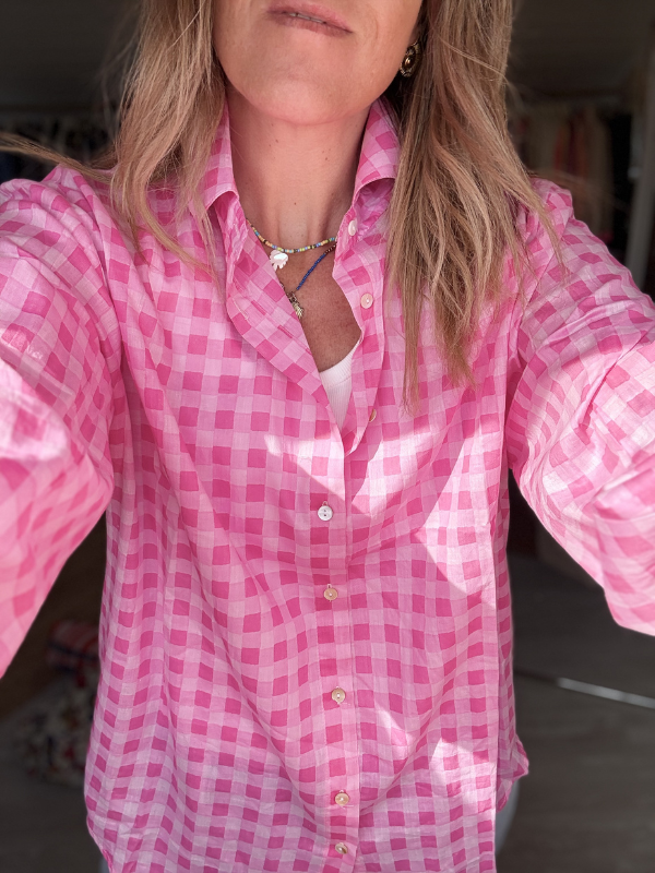 Chemise à petits carreaux Rose en coton
