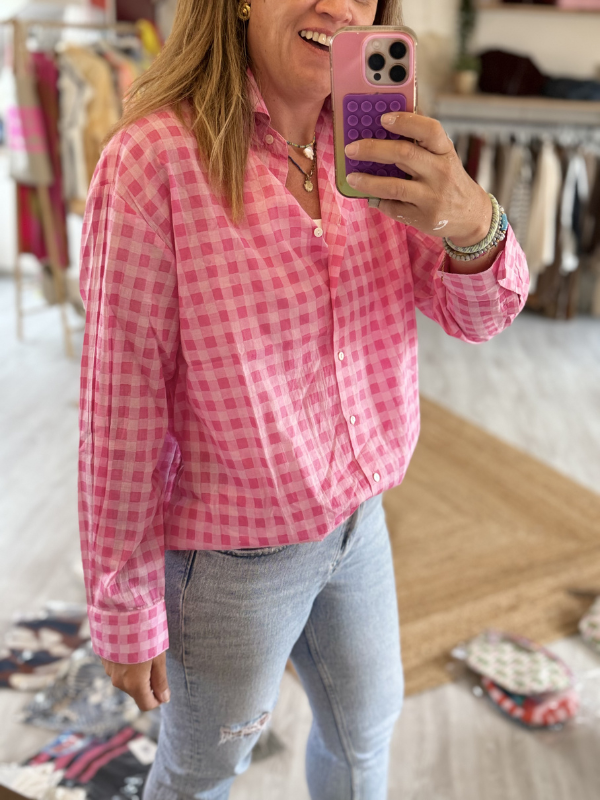 Chemise à petits carreaux Rose en coton