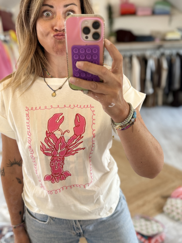 T-shirt blanc LANGOUSTE Rose