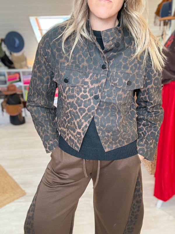 Veste courte Léopard femme - brun&noir