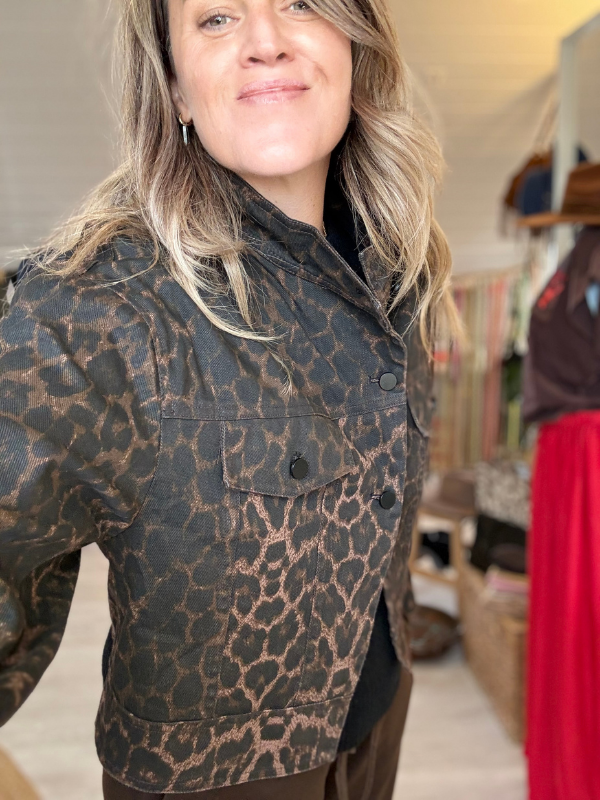 Veste courte Léopard femme - brun&noir