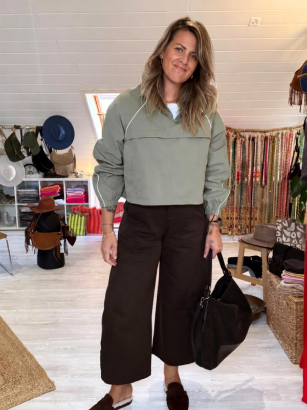 Pantalon coupe barrel en toile de coton - chocolat