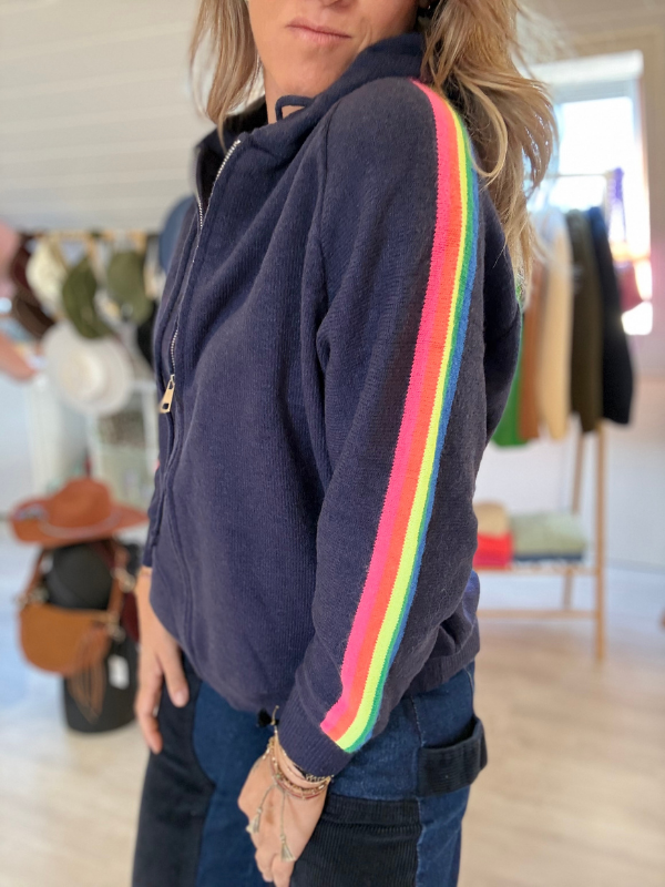 Veste unie et manche à rayures colorées