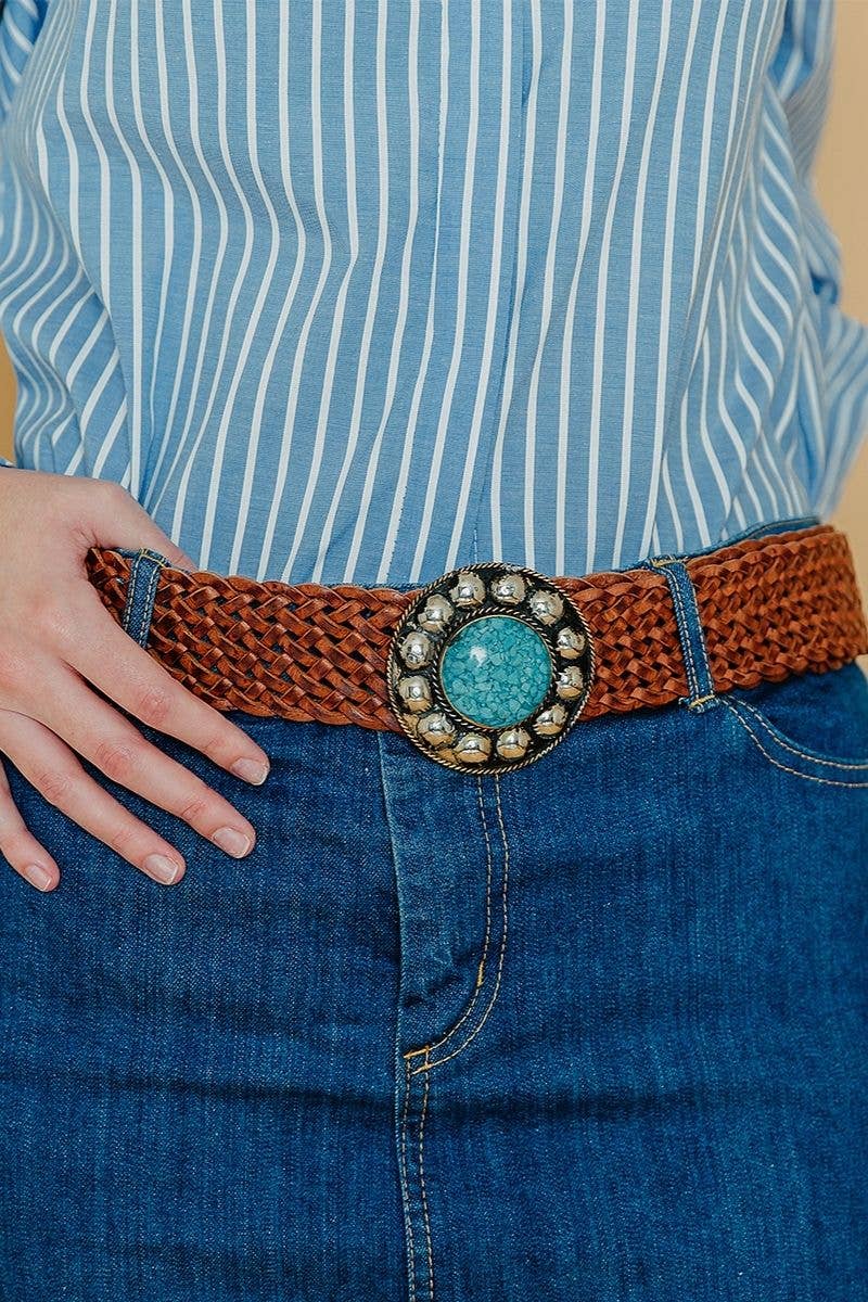 CEINTURE EN CUIR MARRON SATURNE LARGE